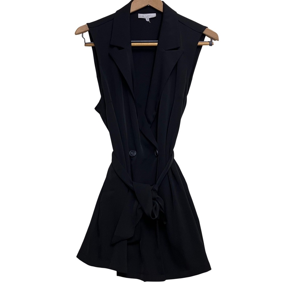 Melloday Blazer Vest Womens Medium Bl Excellent Sleeveless Belted Double Breast